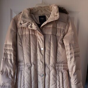 Utex Women's Winter Down Coat Long Quilted Size Small Removable Hood Zip Pockets